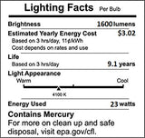 (4 Pack) Circle® 23 Watt - 100 Watt CFL Cool White Light Bulb, CFL 4100K, Spiral Medium Base, CFL 100W Equivalent Light Bulbs, UL Listed