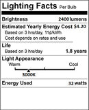 (6 Pack) PLT-32W 830, 4 Pin GX24Q-3, 32 Watt Triple Tube, Compact Fluorescent Light Bulb