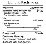 (6 Pack) PLT-32W 865, 4 Pin GX24Q-3, 32 Watt Triple Tube, Compact Fluorescent Light Bulb