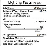 (6 Pack) PLT-18W 865, 4 Pin GX24Q-2, 18 Watt Triple Tube, Compact Fluorescent Light Bulb